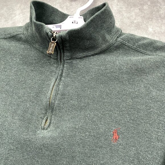 Polo Ralph Lauren 1/4 Zip Sweatshirt Mens Large Gray Preppy Casual Maroon Pony - Picture 4 of 9